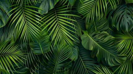 Lush tropical leaves create a vibrant natural backdrop in a serene environment filled with various shades of green Generative AI