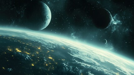 Obraz premium Planet earth, cosmic view, night