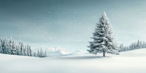 Obraz premium Serene Winter Landscape: Snowy Trees and Falling Snow in Peaceful Scene