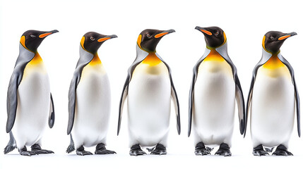 Fototapeta premium Set of standing King Penguins isolated on the white background. 