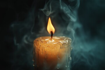 A single candle flickering in the darkness