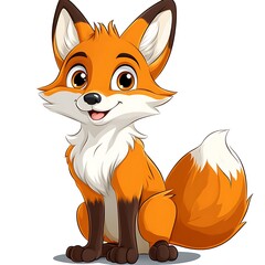 Obraz premium Happy cartoon fox sitting, white background, children's book illustration