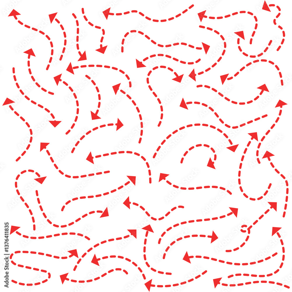 Poster red curved arrows a set of hand-drawn vector arrows. collection of pointers. set of hand-drawn red v