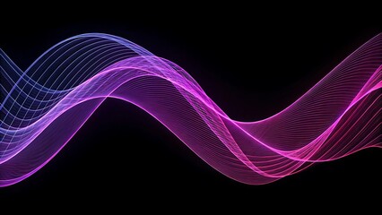 Abstract flowing lines on black background in shades of purple, pink, and blue, creating a dynamic visual element.