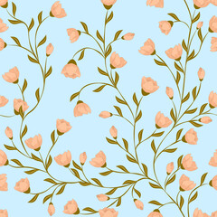 Seamless vector pattern of climbing vines with autumn leaves and flowers.