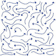 Blue hand-drawn vector arrow set. Arrow crayon brush doodle chalk line stroke. Sketch pencil texture line scribble arrow icon on a white background