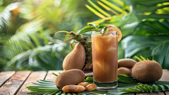 tamarind fruits on a wooden table. Selective focus