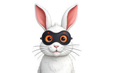 Obraz premium A White Rabbit Is Wearing A Large, Colorful Mask That Covers Its Entire Face Completely On Halloween Night Tonight Everyw