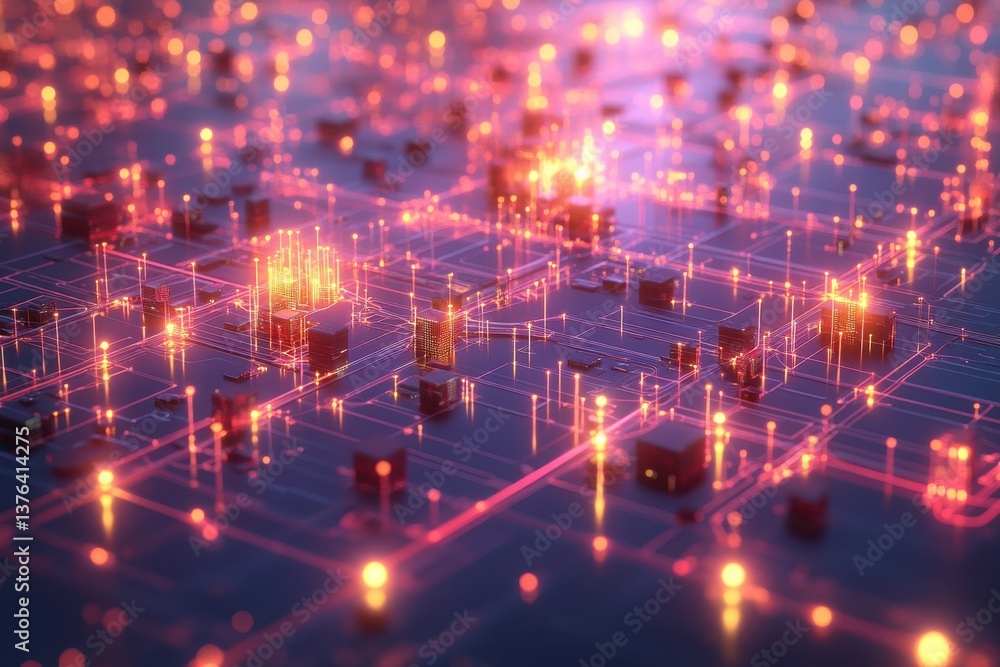 Poster modern digital network with glowing circuits and connections in an abstract setting