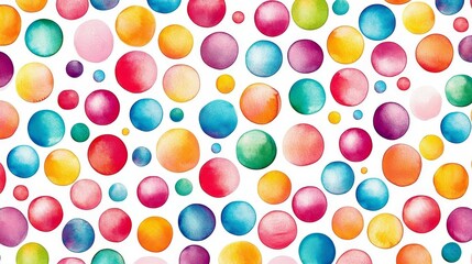 Vibrant Watercolor Circles Pattern Colorful Playful Design on White Background for Graphic Projects, Fabric Prints, Youthful Decor