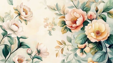 Serene Peony Floral Cluster in Soft Pastels - Botanical Art with Delicate Brushstrokes for Elegant Designs