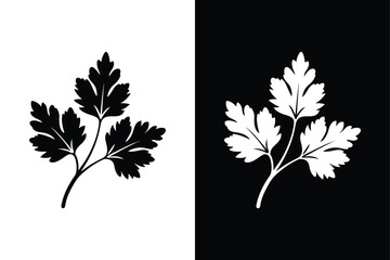 Minimalist Coriander Leaf Logo. Black & White Vector Icon