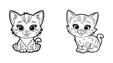 Two adorable cartoon cats, perfect for coloring book pages.
