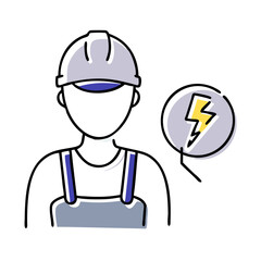 Obraz premium Electrician wearing helmet with lightning icon
