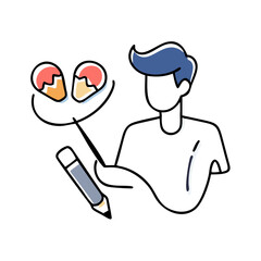 Graphic designer with color palette and pencil