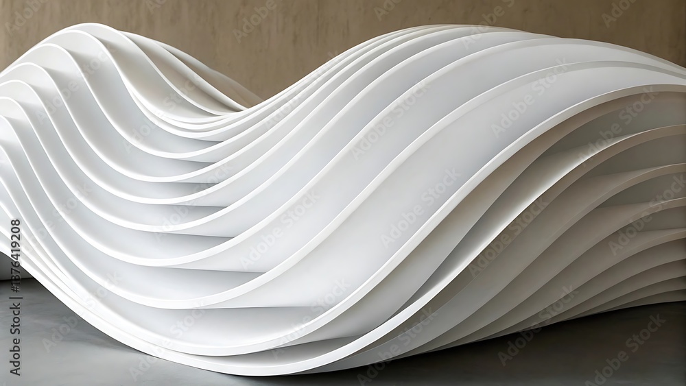 Poster abstract white wavy structure with minimalist design, elegant curves, and clean architecture for mod
