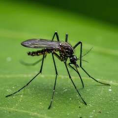 Fototapeta premium Mosquito on Green Leaf Closeup. (1)
