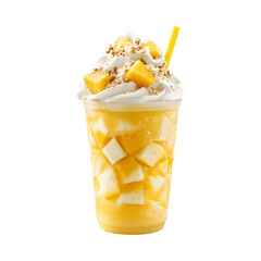 Glass of Mango Milkshake with Whipped Cream Isolated on Transparent Background