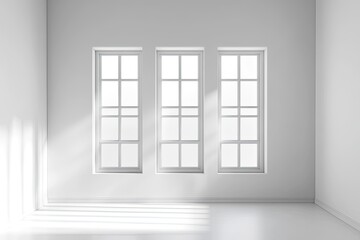 Empty room with three windows, sunlit