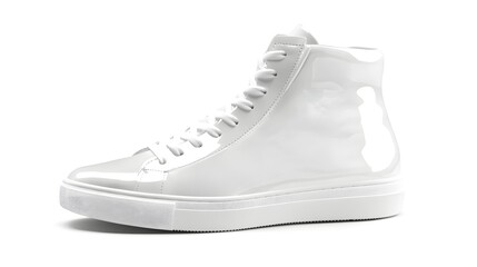 Glossy White High-Top Sneakers on White Background for Fashion Merchandising