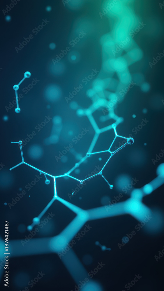 Poster glp-1 molecular structure with digital enhancement and a blue glow.