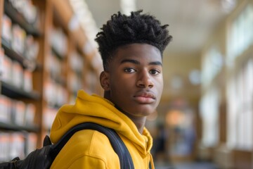 Fototapeta premium Portrait of a high school African American male student