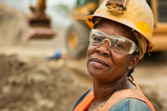 Portrait of a middle aged African American female construction worker at site