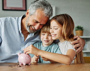 child money saving grandfather family coin senior grandchild bank piggybank finance happy investment grandson granddaughter