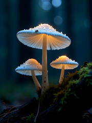Fototapeta premium Glowing Fungi That Grow In Dark Environments Produce A Soft, Ethereal Light Often Seen In Forests At N