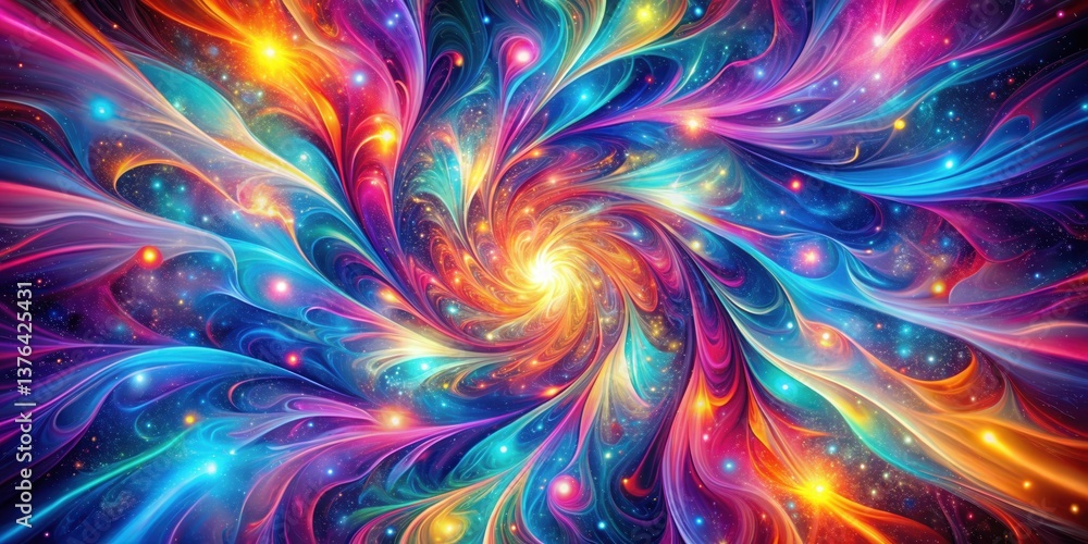 Poster abstract cosmic swirl a vibrant symphony of color and light in a starry nebula