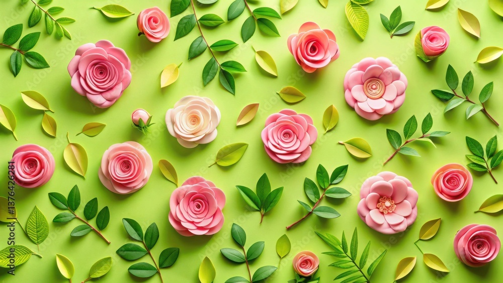 Aufkleber delicate pink roses and lush green foliage arranged in an elegant and harmonious pattern on a vibran