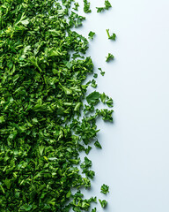 Captivating close-up of parsley powder, showcasing its textures on a white background.
