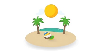 Fototapeta premium Tropical Island Paradise Scene With Coconut And Beach Ball