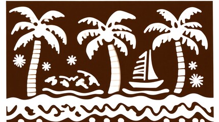 Obraz premium Tropical Island Scene With Palm Trees And Sailboat
