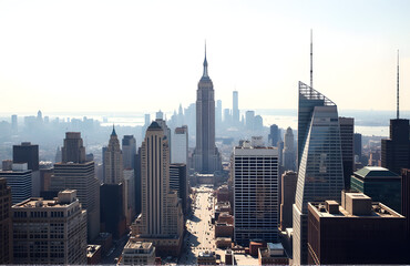 Fototapeta premium New York City Is Known For Its Iconic Skyscrapers And Historic Buildings That Line Its Bustling Streets In Every Direc