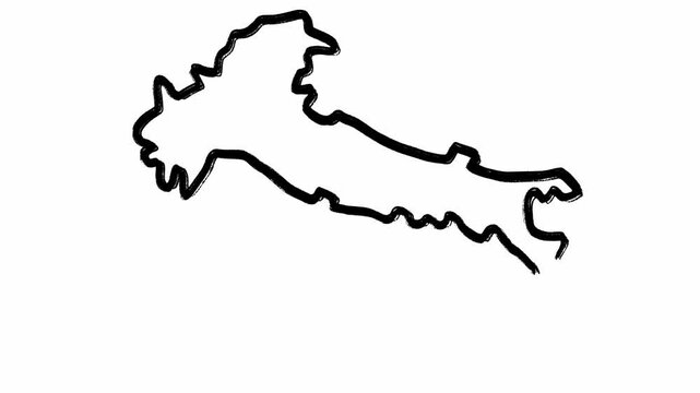 Italy country map hand drawn in scribble style in black color on white background. Package of stop motion animations with the Italian government borders in minimal sketches. Cartography concept