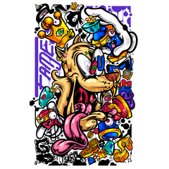 graphic tshirt design urban animal style grafifiti fame and money
