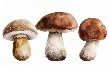 Watercolor set of edible mushrooms in neutral tones