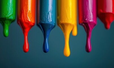 Vibrant colorful paint drips down in a stunning, eye-catching display of creativity and texture.