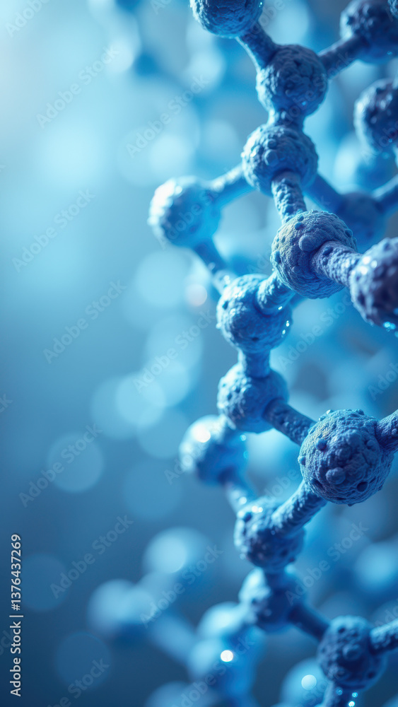 Poster high-resolution microscopic view of a glp1 molecule structure with blue-toned hues and light reflect