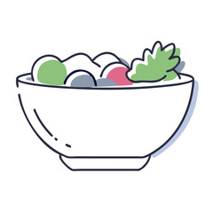 Salad bowl with vegetables in flat style