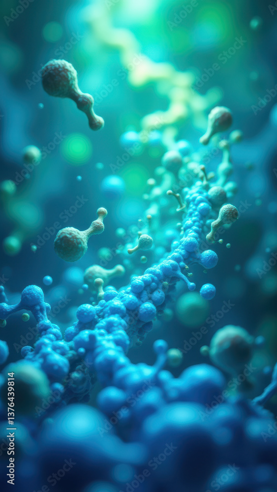 Aufkleber stunning microscopic view of a single molecule of glp-1 floating among smaller particles.