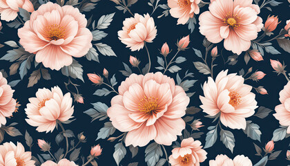 Floral Pattern Background Image with Pink Flowers on Dark Blue for Elegant Design