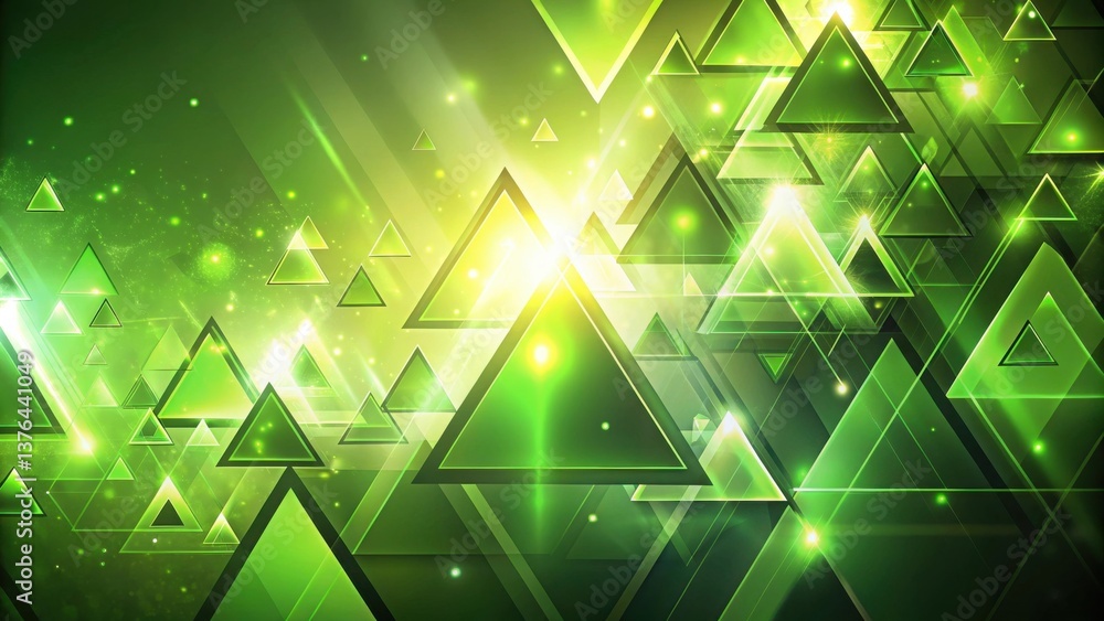 Aufkleber Abstract Green Triangular Light Burst Background Design Featuring Glowing Geometric Shapes and Dynamic Energy