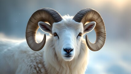 Majestic White Ram with Large Curved Horns – Wildlife Photography