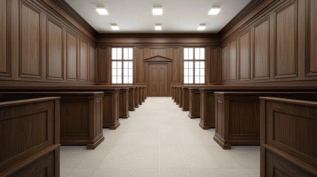 Military justice system courtroom military base professional photography indoor wide angle view