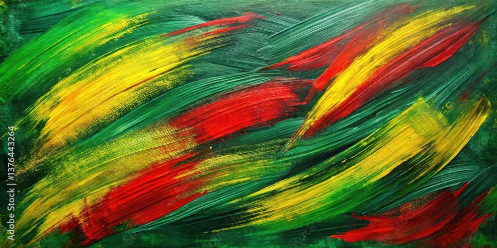 Poster vibrant swirls of red, yellow, and green paint create a dynamic abstract artwork featuring bold brus