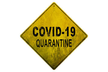 Covid-19 sign at road with traffic cones. Corona Virus concept.