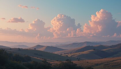 Obraz premium Serene Landscape with Rolling Hills and Dramatic Cloud Sky