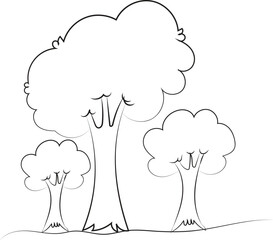 Cartoon illustration of a tree, featuring cute sheep and lambs on a farm, with black ram and ewe, in a funny and happy style, symbolizing nature and wool